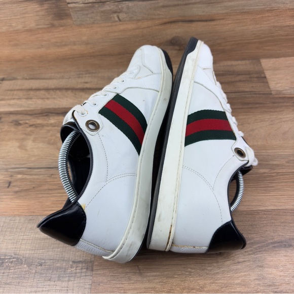 Gucci White/Black Leather Ace Web Detail Low Top 283115 Sneakers Size 9 - Picture 4 of 14